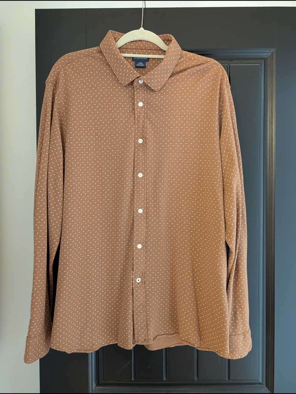 Haggar Men's Long-Sleeve Button-Up Shirt in Rust with Micro Dot Print